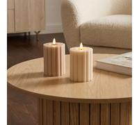 OHS Ribbed Flameless Battery Candles 2 Pack LED Candles, Cream/Natural | Realistic Flickering LED Pillar Candles Paraffin Wax Flameless Candles Battery Tea Lights Home Decor Wedding Christmas Autumn