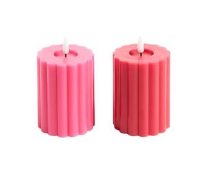OHS Ribbed Flameless Battery Candles, 2 Pack Realistic LED Candle Warm Flickering Electric Pillar Flameless Candles Battery Tea Lights Home Decor Wedding Event Decor Authentic Mood Lighting, Red/Pink