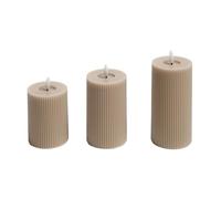 OHS Ribbed Flameless Candles Battery Operated, Set of 3 Realistic LED Candles Warm Flickering Electric Pillar Candle for Home Decor Wedding Event Decor Flame-Free Authentic Mood Lighting, Natural