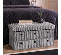 Ohs Ribbed Fleece 6 Draw Storage Chest Shoe Organiser Cabinet - Grey