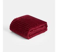 OHS Ribbed Fleece Blanket Throws for Sofas Soft Cosy Warm Blanket for Bed Settees Armchairs Lightweight Fluffy Single Bed Throws, Red - 125 x 150cm