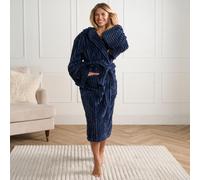 OHS Ribbed Fleece Dressing Gown Hooded Loungewear Bathrobe in Dark Navy OHS Dark Navy One Size