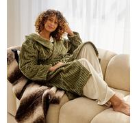 OHS Ribbed Fleece Dressing Gown Loungewear Bathrobe in Olive OHS Olive One Size