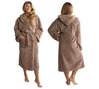 OHS Ribbed Fleece Dressing Gown Womens, Gifts for Women Men Bathrobe with Hood & Pockets Soft Warm Comfy Luxury Oversized Fluffy Mens Dressing Gowns, Mink One Size