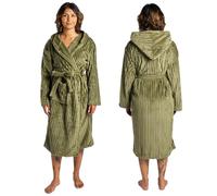OHS Ribbed Fleece Dressing Gown Womens, Mothers Day Gifts Bathrobe with Hood & Pockets Soft Warm Comfy Luxury Oversized Fluffy Mens Dressing Gowns, Green One Size