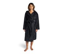 OHS Ribbed Fleece Dressing Gowns Womens Super Soft Warm Fleece Hooded Dressing Gown Full Length Comfortable Cosy Adults Bath Robe for Sleepwear Loungewear, Black