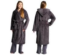 OHS Ribbed Fleece Mens Dressing Gowns, Gifts for Men Women Bathrobe with Hood & Pockets Soft Warm Comfy Luxury Oversized Fluffy Dressing Gown Womens, Charcoal Grey One Size