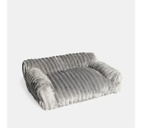 Ohs Ribbed Fleece Pet Sofa Bed Dog Cat Cushion Mat, Grey - L
