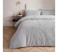 OHS Ribbed Fleece Sherpa Lined Duvet Cover Set Thermal Bedding in Silver | Size: Double OHS Silver Double