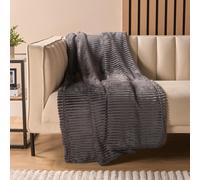 OHS Ribbed Fleece Throw Blanket Plush Travel Bedspread in Charcoal OHS Charcoal