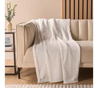 OHS Ribbed Fleece Throw Blanket Plush Travel Bedspread in White OHS White