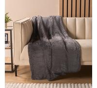OHS Ribbed Fleece Throw Over Bed Blanket Plush Supersoft Travel Bedspread, Charcoal