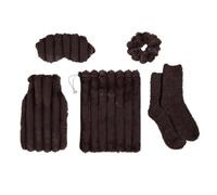 OHS Ribbed Hot Water Bottle Set 5 Piece Fluffy Womens Gift Sets, Brown