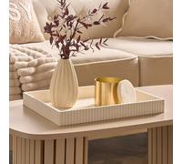 OHS Ribbed Rectangle Decorative Tray Table Organiser Countertop Storage in Cream OHS Cream