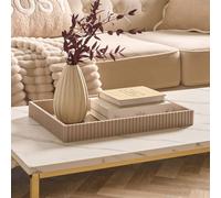 OHS Ribbed Rectangle Decorative Tray Table Organiser Countertop Storage in Natural OHS Natural
