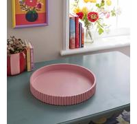 OHS Ribbed Round Decorative Tray Coffee Table, Pink - 28 x 28 x 3.8cm | Round Ribbed Decorative Tray in Pink, 28 x 28 x 38cm, for Coffee Table, Vanity or Dressing Table Display