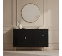 Ohs Ribbed Sideboard Table Modern Drawer Shelf Cabinet Storage - Black