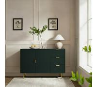 OHS Ribbed Sideboard Table Modern Drawer Shelf Cabinet Storage in Dark Green OHS Dark Green