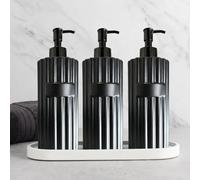 OHS Ribbed Soap Shampoo and Conditioner Dispenser Pump Bottle 3 Pack, Black | Plastic Soap Dispensers Washing Up Liquid Dispenser Easy Refillable Hand Wash Soap Dispensers Bottle with Pump