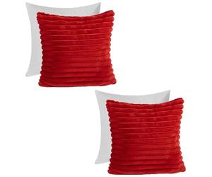 OHS Ribbed Sofa Cushion Covers Faux Fur, Filled Cushions with Covers Included Scatter Cushion Pads 45 x 45 Throw Pillows Living Room Soft Thick Comfy Cushions, Pack of 2 - Red