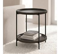 Ohs Ribbed Two-Layer Tray Side Table Engineered Wood End Tables - Dark Wood