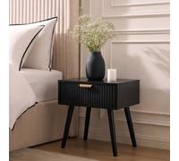 Ohs Ribbed Wood Bedside Table 1 Drawer Cabinet Nightstand Storage Unit - Black