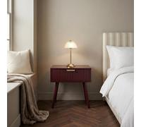 Ohs Ribbed Wood Bedside Table 1 Drawer Cabinet Nightstand Storage Unit - Dark Berry