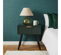 Ohs Ribbed Wood Bedside Table 1 Drawer Cabinet Nightstand Storage Unit - Deep Forest Green