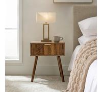 Ohs Ribbed Wood Bedside Table 1 Drawer Cabinet Nightstand Storage Unit - Medium Wood