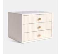 OHS Ribbed Wooden Desktop Drawers, Small Item Storage Desktop Drawer Organizer Office Supplies Filing Stackable Makeup Container Jewellery Tabletop Storage Cabinet with 3 Drawers, Cream