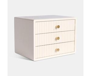 OHS Ribbed Wooden Desktop Drawers, Small Item Storage Desktop Drawer Organizer Office Supplies Filing Stackable Makeup Container Jewellery Tabletop Storage Cabinet with 3 Drawers, Cream