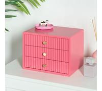 OHS Ribbed Wooden Desktop Organizer, Small Item Storage Desktop Drawer Organizer Office Supplies Filing Stackable Makeup Container Jewellery Tabletop Storage Cabinet with 3 Drawers, Hot Pink