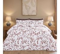 OHS Ribbon Bow Coverless Duvet King Size, 10.5 Tog Quilt - Ivory/Natural | Reversible King Size Duvet with Pillowcases Soft Warm Microfibre Coverless Duvet Comfy Summer Winter Travel Camping Blanket