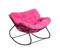 OHS Rocking Chairs for Adults, Faux Fur Ribbed Upholstered Fabric with Curved Metal Frame Lounge Chairs Modern Comfy Relaxing Home Nursing Chair for Living Room Bedroom Balcony, Hot Pink