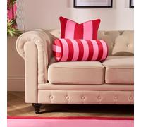 OHS Round Bolster Pillow Matte Velvet Stripe Pillow Cushion Soft Neck Pillows Support for Sleeping Armrest Yoga Bolster Cushion for Sofa Bed, Pink/Red - 46 x 20cm