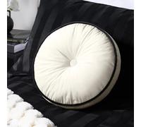 OHS Round Cushion Velvet Throw Pillow Ultra Soft Pleated Floor Pillow Round Seat Cushions Decorative Couch Floor Filled Cushion for Sofa Chair Bed, Cream/Black - 40cm