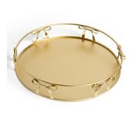 OHS Round Decorative Tray Bow Design Metal Modern Coffee Table Tray, Gold | Candle Tray Vanity Trays for Dresser Perfume Jewellery Toilet Tank Bedroom Kitchen Countertop Display Tray Storage Organiser