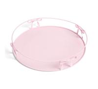 OHS Round Decorative Tray Bow Design Metal Modern Coffee Table Tray, Pink | Candle Tray Vanity Trays for Dresser Perfume Jewellery Toilet Tank Bedroom Kitchen Countertop Display Tray Storage Organiser