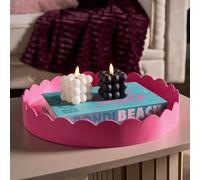 OHS Round Decorative Tray, Scallop Serving Tray Candle Holder Bathroom Vanity Trays for Dresser Bedroom Kitchen Countertop Coffee Table Tray Plastic Organiser Accessory Trays, Hot Pink