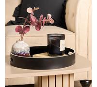 OHS Round Decorative Tray, Serving Tray with Handles Candle Holder Vanity Trays for Dresser Centrepiece Kitchen Countertop Coffee Table Tray Plastic Organiser Accessory Trays, Monochrome