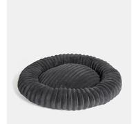 OHS Round Donut Dog Bed, Faux Fur Ribbed Medium Dog Bed Super Soft Plush Anti-Anxiety Cuddler Beds Non-Slip Base Washable Pet Beds for Cats, Charcoal Grey - 60 x 60cm