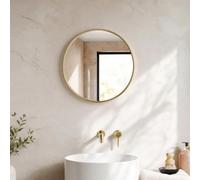 OHS Round Mirror Wall Mounted Bathroom Mirror Metal Frame 40cm, Gold | Modern Small Decorative Wall Mirror for Bedroom Living Room Hallway Makeup Vanity Mirror Easy Hang
