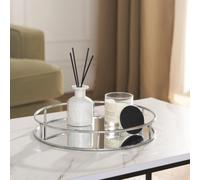 Ohs Round Mirrored Storage Tray Metal Frame Vanity Display Plate