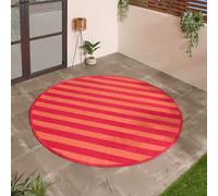 OHS Round Outdoor Rug Stripe, Weather Waterproof Reversible Garden Rugs Foldable Round Rug Non Slip Easy Clean UV Decking Lawn Patio Carpet Outdoor Mat, Orange/Pink - 170cm