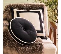 OHS Round Shaped Velvet Throw Pillow Soft Pleated Floor Pillow Round Scatter Cushion Decorative Couch Floor Seating Cushion for Sofa Chair Bedroom, Black/Cream - 40cm