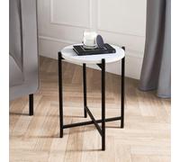 Ohs Round Side Table Coffee End Tables Nightstand With Metal Frame - White Marble