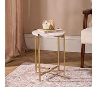 Ohs Round Side Table Coffee End Tables Nightstand With Metal Frame - White Marble/gold