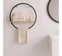 OHS Round Towel Holder Wall Mounted with Wooden Shelf Towel Rack,Light Wood | Black Metal Frame Towel Shelf for Bathroom Shower Storage Bathroom Accessories Display Shelf Organiser Rustproof Easy Install