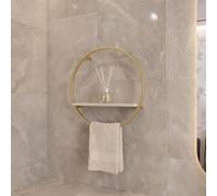 OHS Round Towel Rack with Wooden Shelf Towel Holder Wall Mounted, Stone