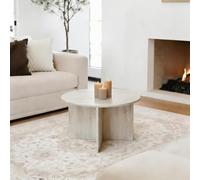Ohs Round Travertine Effect Coffee Table Engineered Wood Living Room